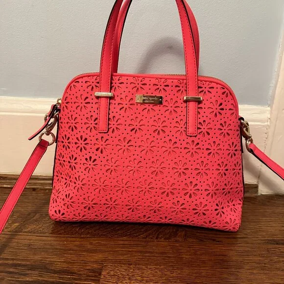 Kate Spade Maise Cedar Street Perforated Leather Bag Neon Pink - Picture 1 of 9